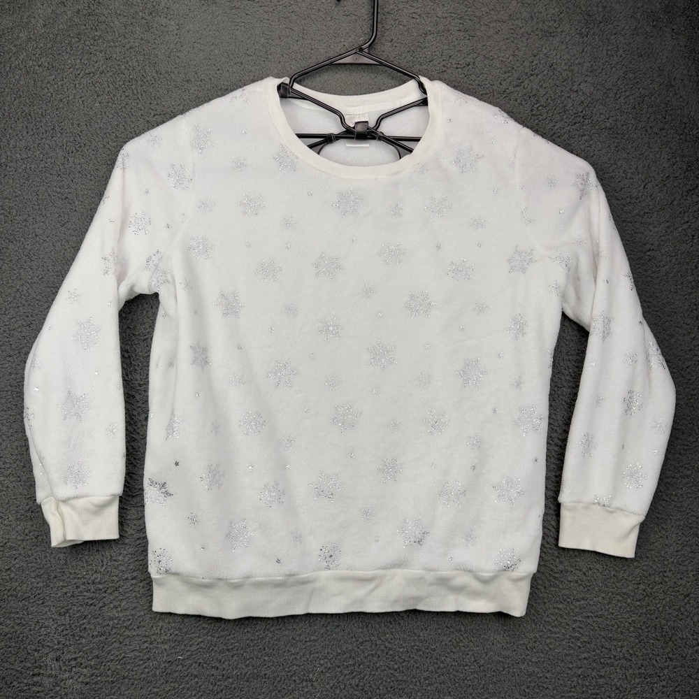 Secret Treasures Womens 2X White Silver Glitter Snowflake Plush Sleep Top‎